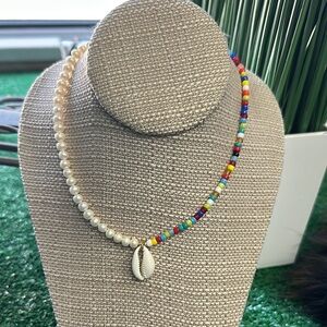 Colorful Beaded Necklace with Shell Pendant